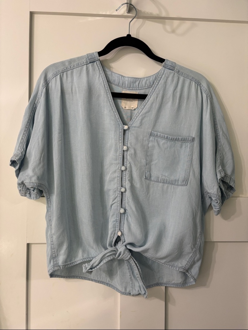 Harper Light Blue Tie-Front Button Blouse